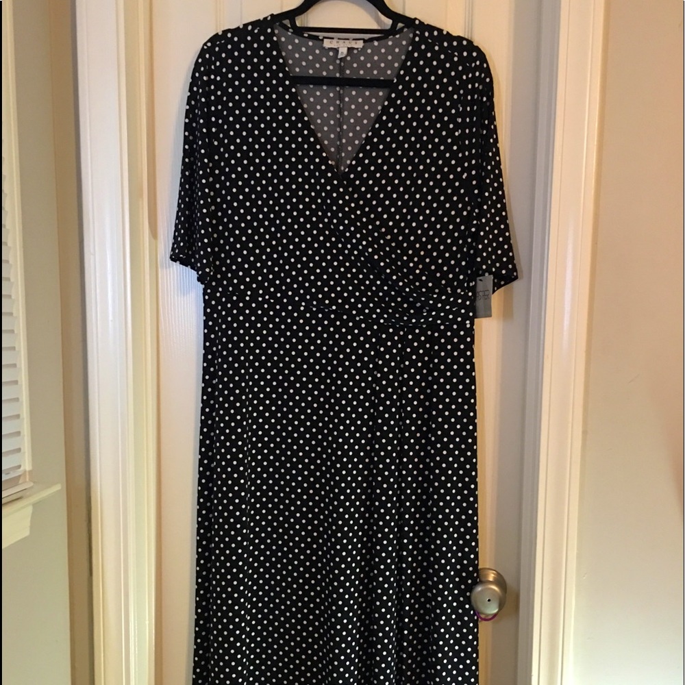 CHAUS NEW YORK dress~~XL~~Black with white polka dots. NWT